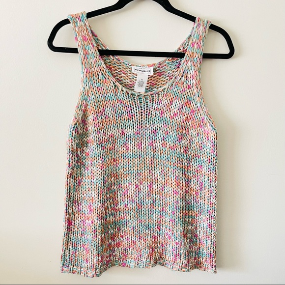 For The Republic Tops - For The REPUBLIC Women’s Multicolor Handmade Knitted Cropped Tank Top Size US M